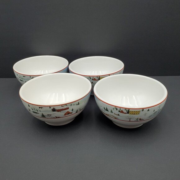 Sakura Christmas Valley Cereal Bowls David Carter Brown Holiday Soup Bowls - Picture 2 of 8